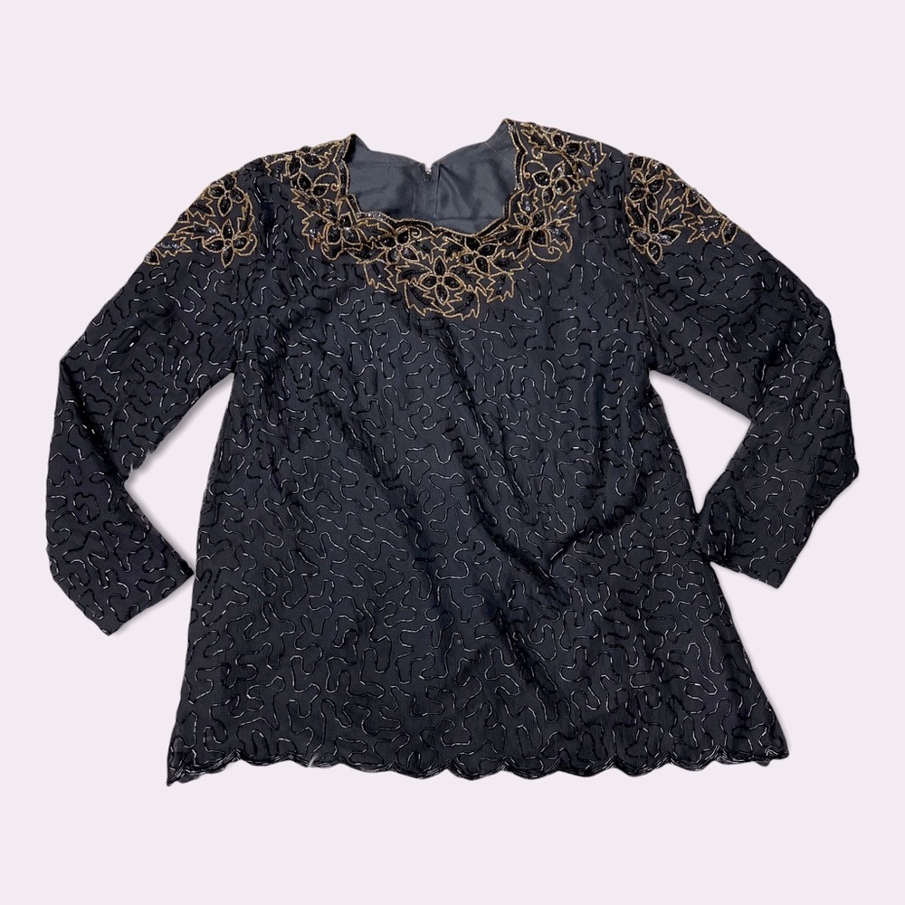 Vintage Beaded Black & Gold Blouse​